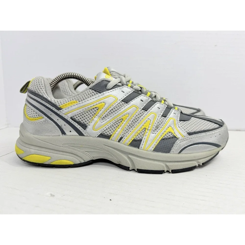 Curves Pointure Athletic Low Sneakers Women's 9.5 Silver Yellow Leather Mesh